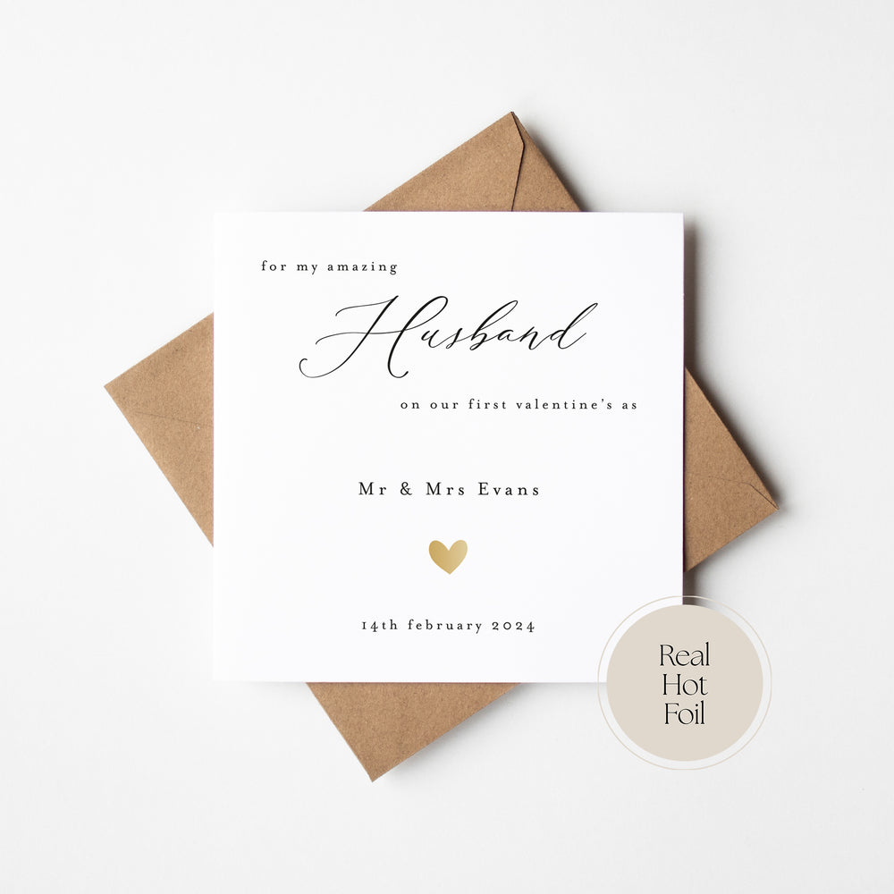 Real Gold Hot Foil Personalised First Valentine's Card to Husband
