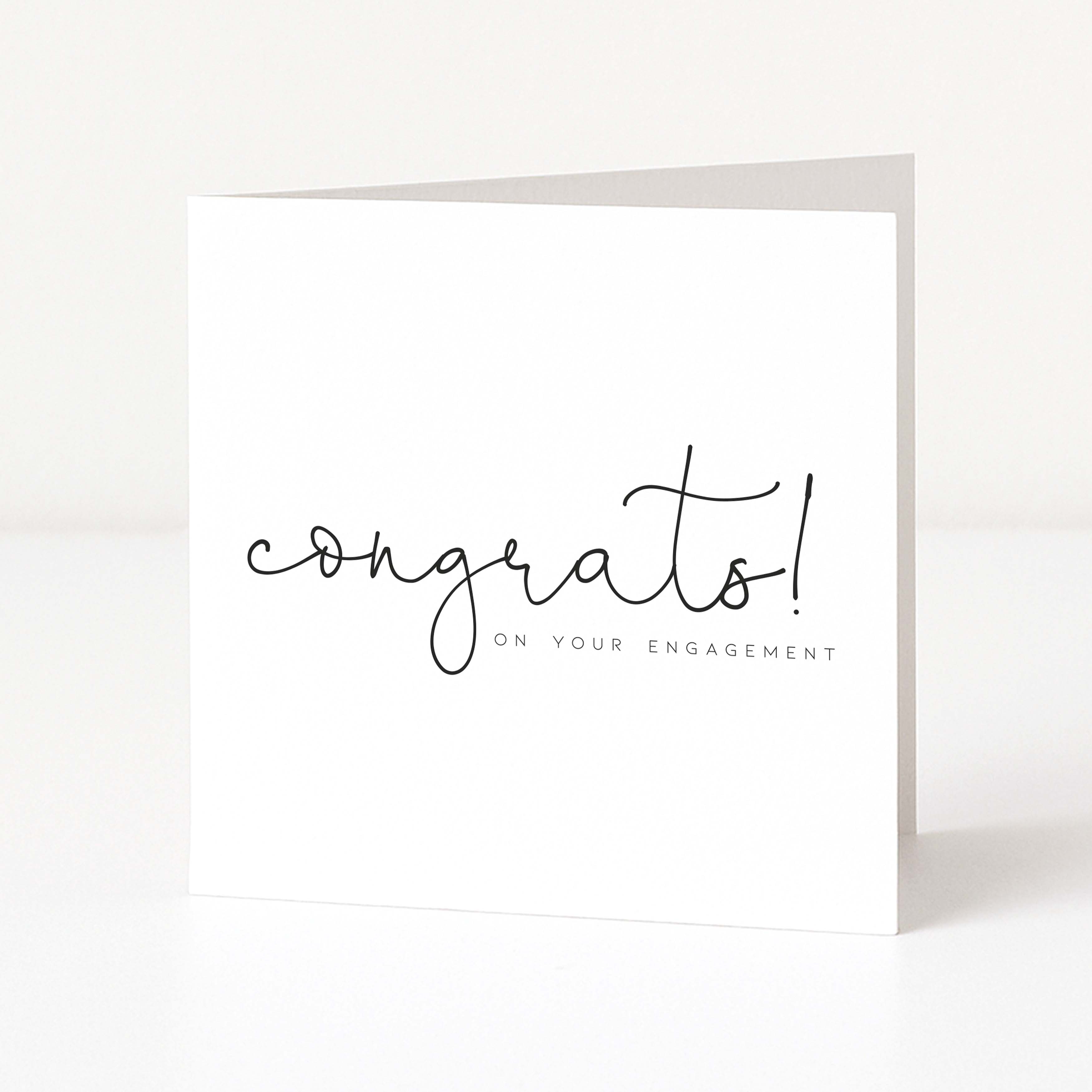Greeting card with 'congrats! on your engagement' text on a white background