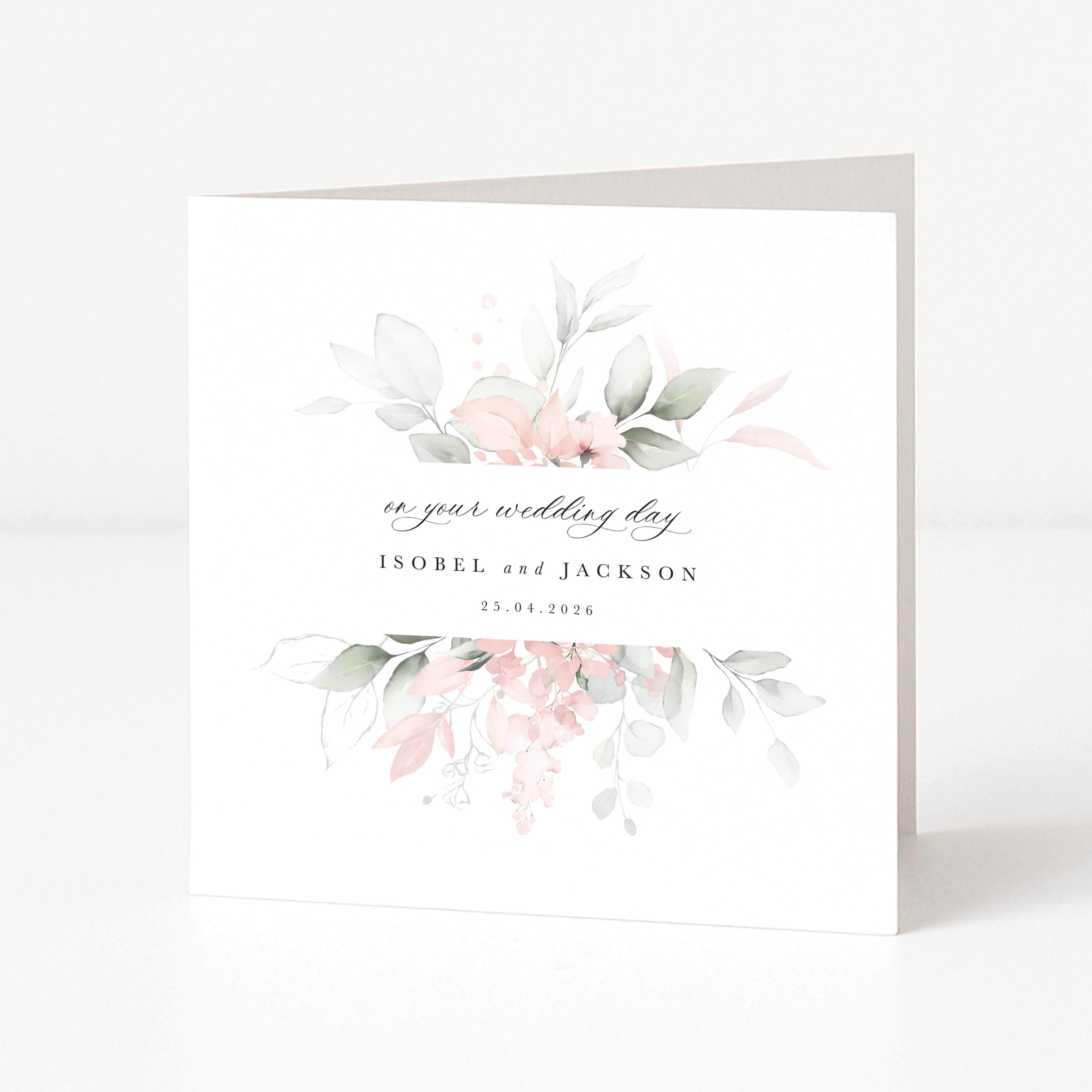 Pink and Green Floral Personalised Card for couple on their wedding day