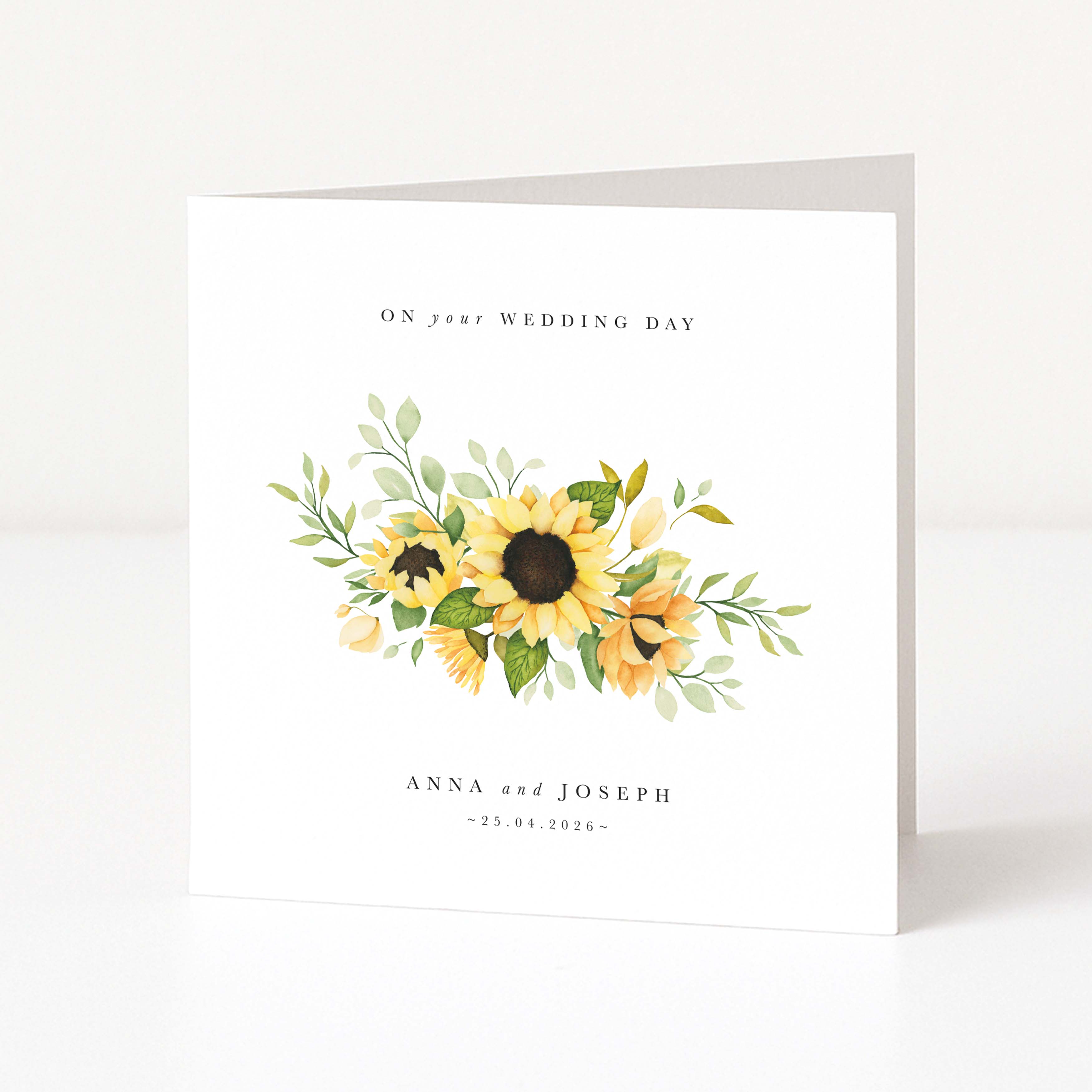 Personalised wedding card for couple with sunflower design