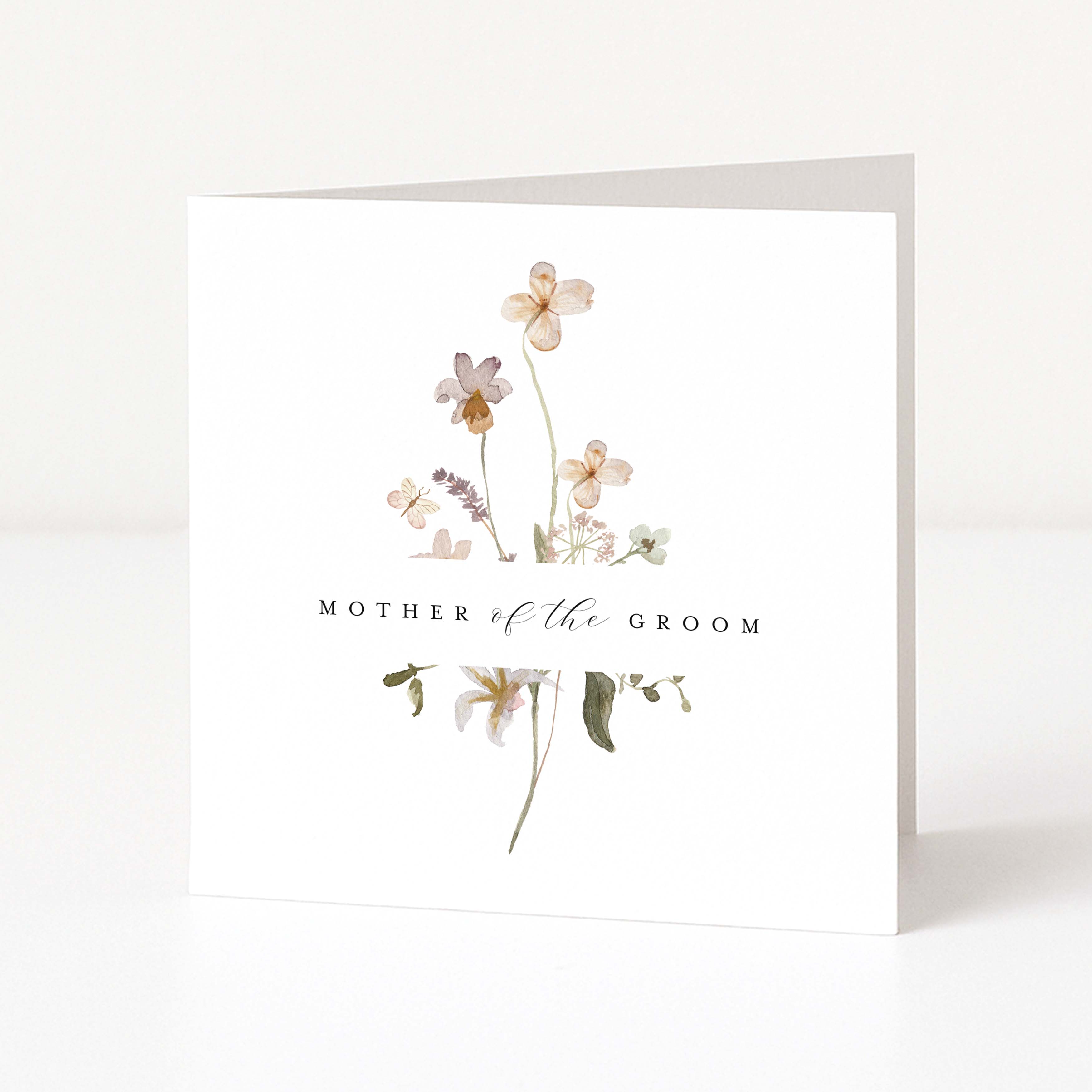 Greeting card with floral design and 'Mother of the Groom' text on a white background