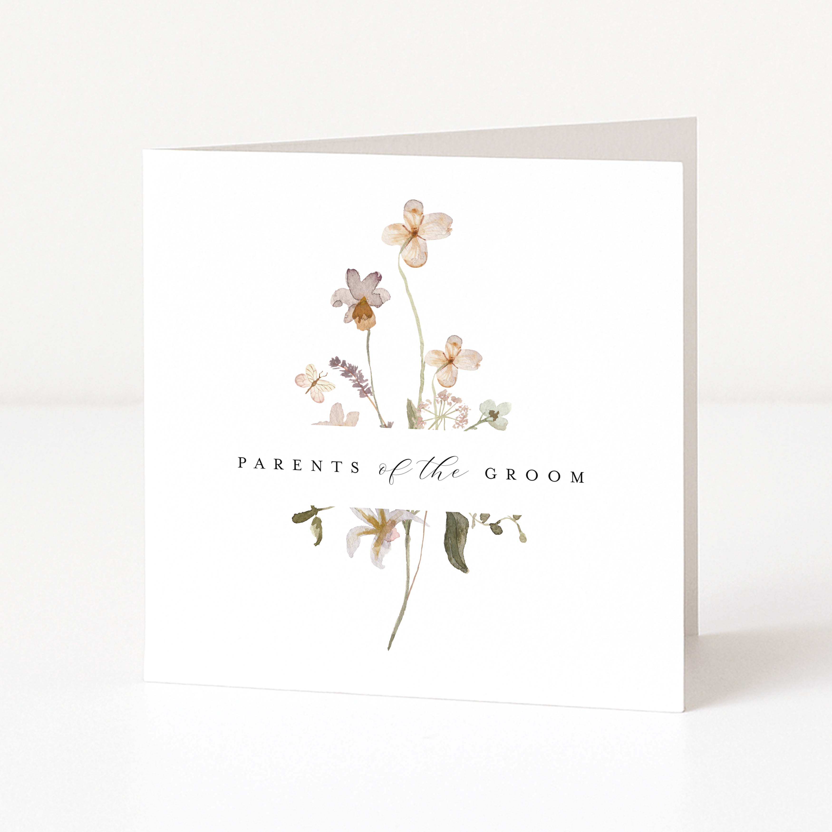 Greeting card with floral design and 'Parents of the Groom' text on a white background