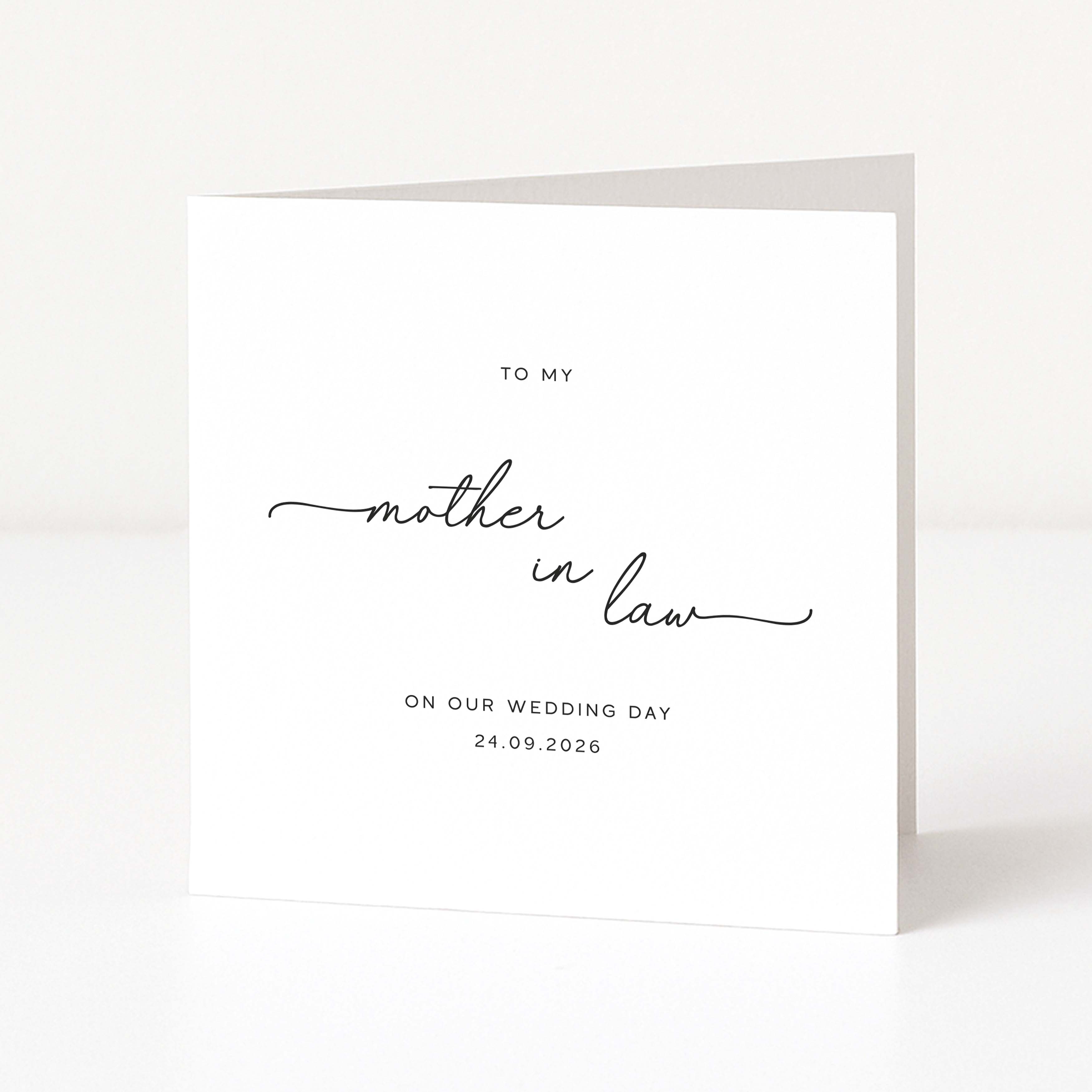 Modern greeting card with to my mother in law on our wedding day and date