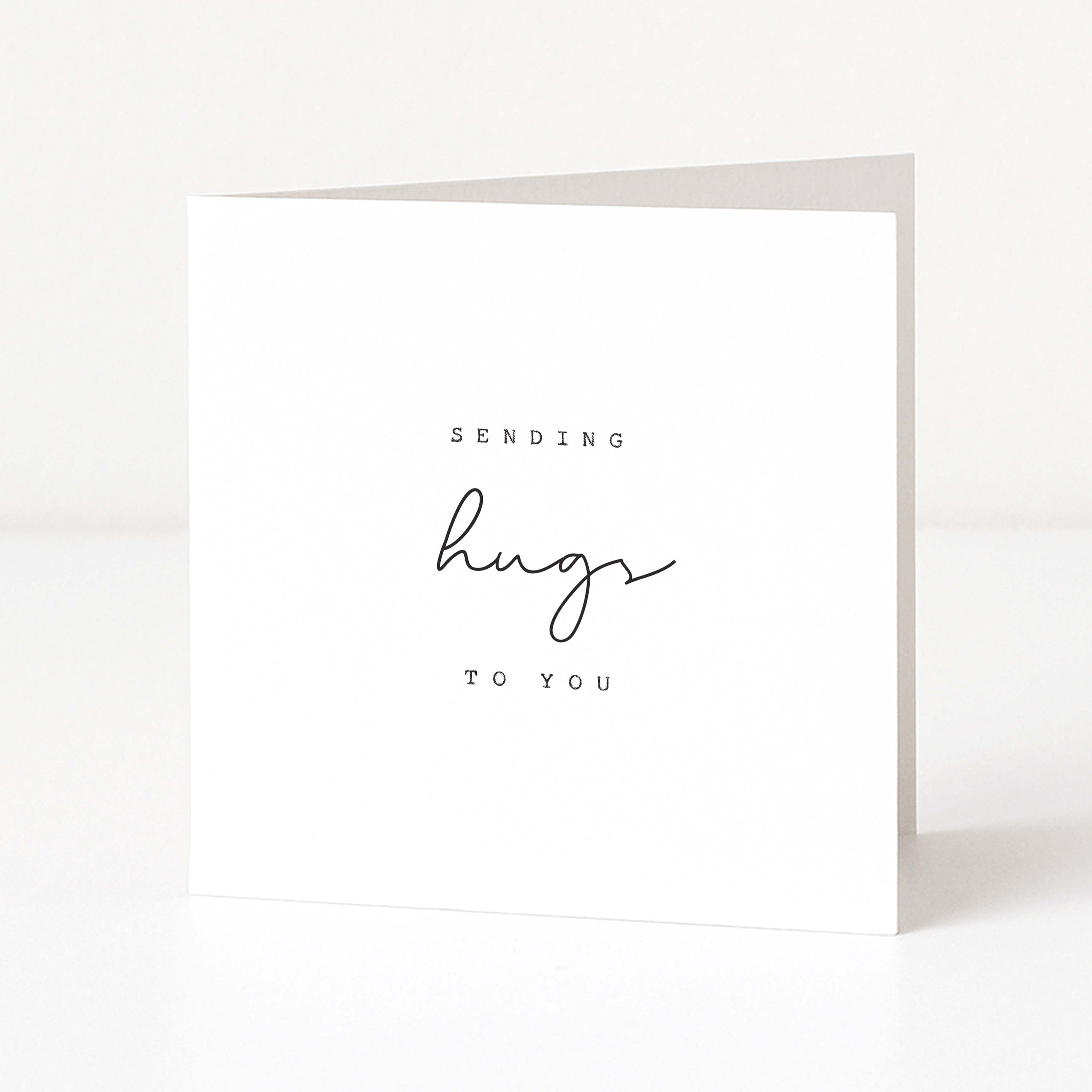 Greeting card with 'Sending hugs to you' text on a white background