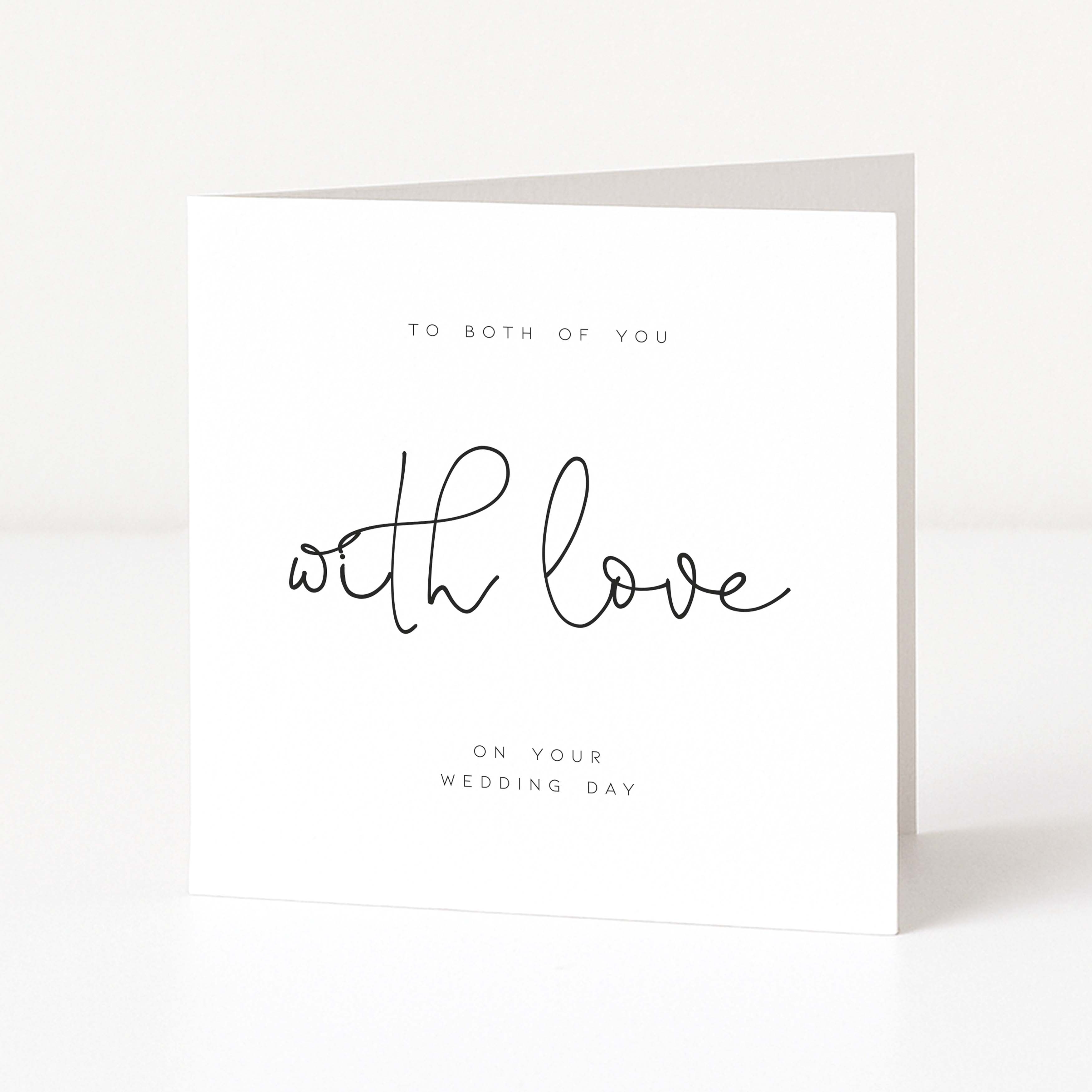 Greeting card with 'To both of you, with love on your wedding day' text on a white background