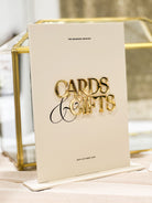 champagne acrylic cards and gifts sign with 3d gold text