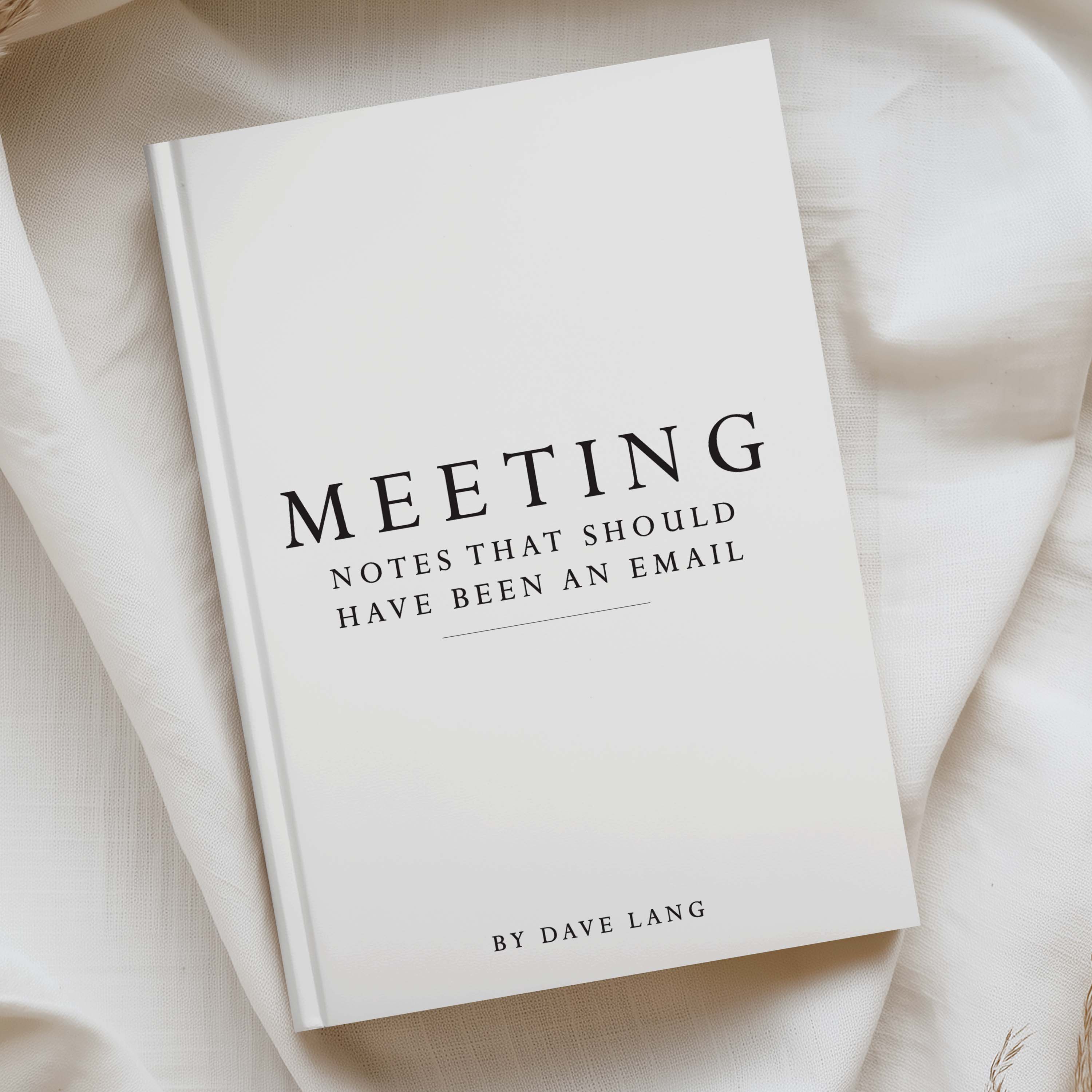 white a5 hardcover notebook with the phrased "MEETINGS NOTE THAT SHOULD HAVE BEEN AN EMAIL" printed on the front.
