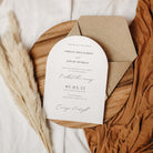 Aldgate Full Arch Evening Invitation Suite. Traditional Wedding Invitation. Unique wedding invitation style. Arched invite and matching inserts. Invitation Suite. Invitation Bundle. Made from FSC certified cardstock. Made in the UK.