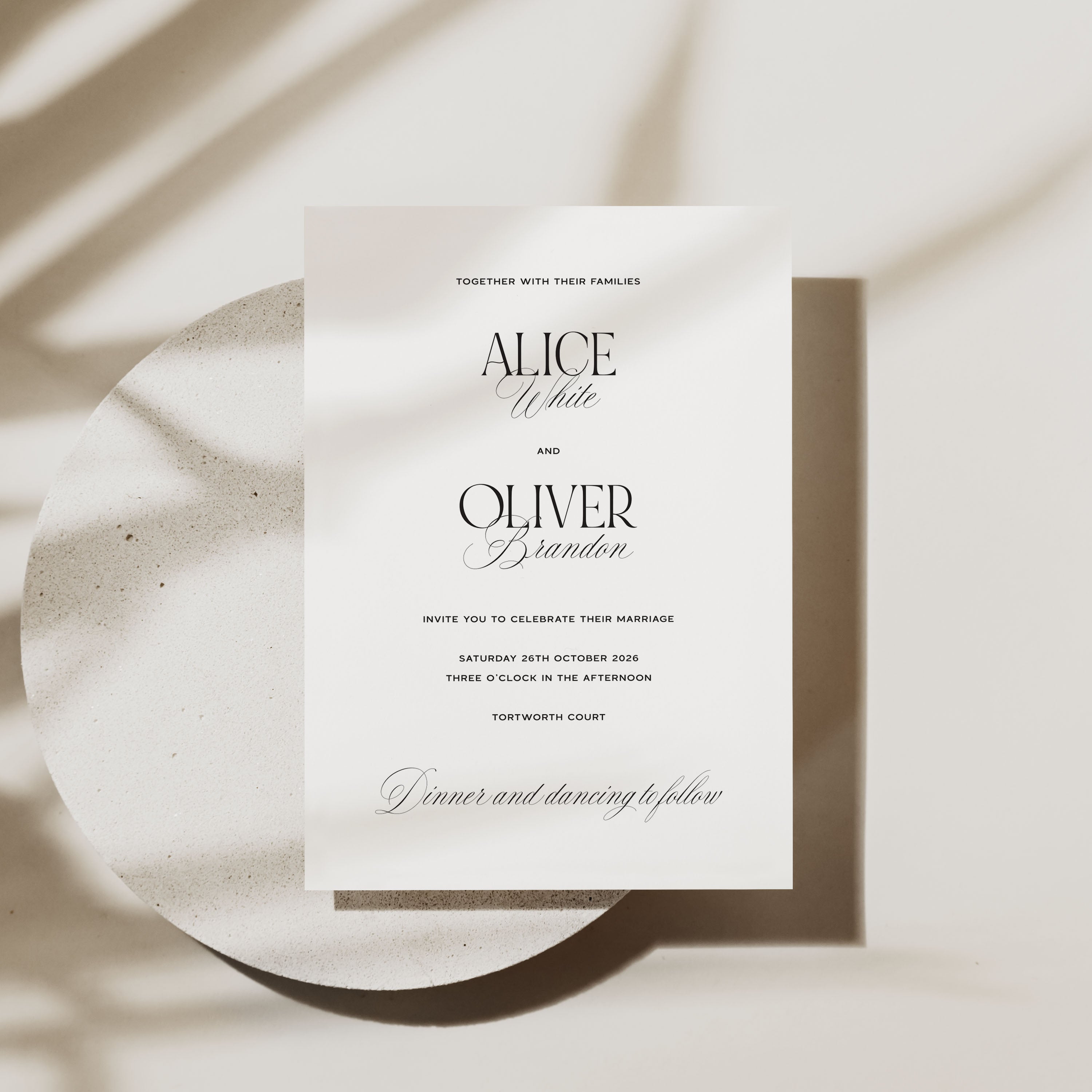 Elegant and modern wedding invitation on a white background