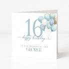 16th Birthday card with balloons and personalized text on a white background
