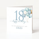 18th birthday card with balloons and personalized text on a white background