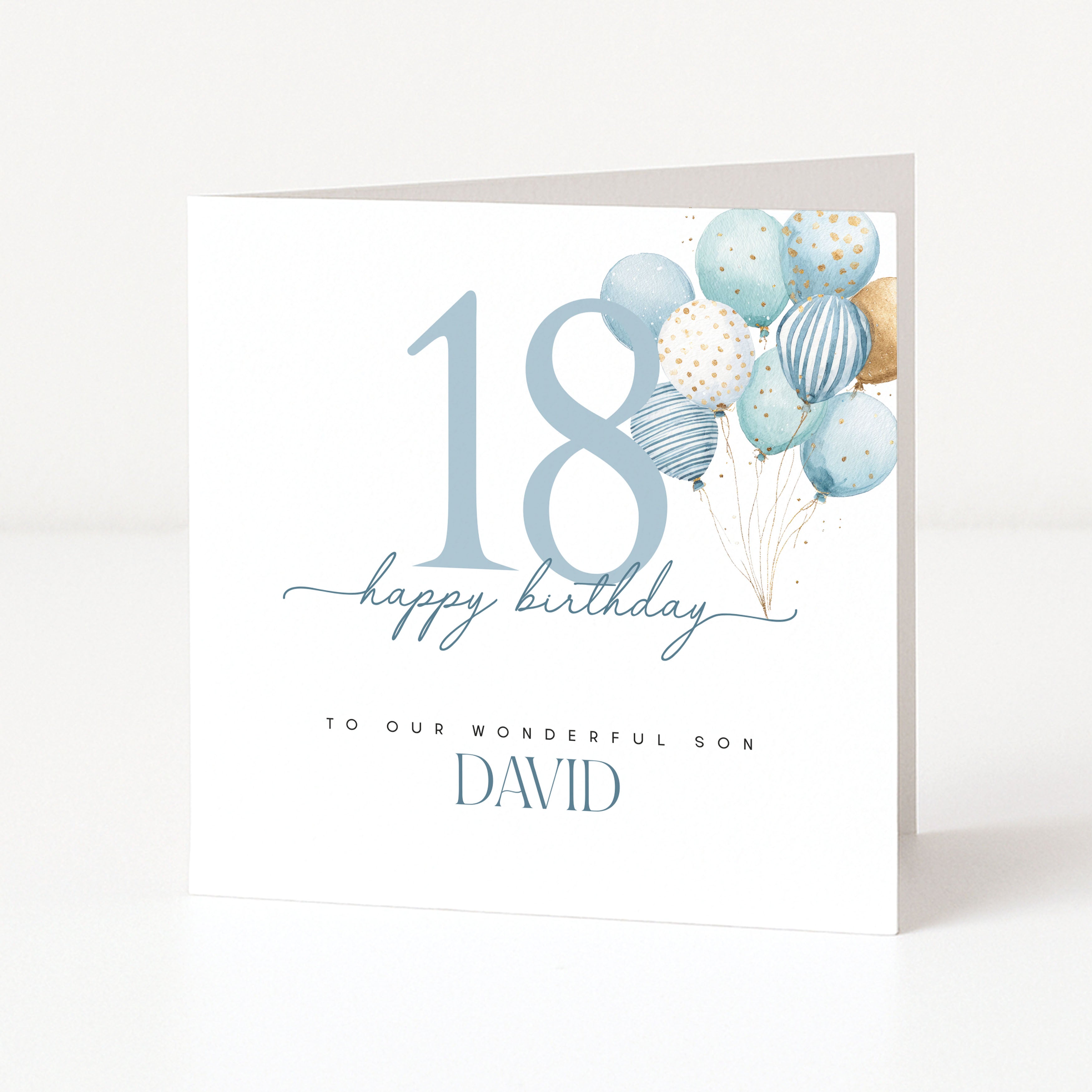 18th birthday card with balloons and personalized text on a white background