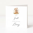 Greeting card with lioness and cub illustration and text on a white background