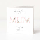 Greeting card for Mother's Day with floral design and personalized text on a white background