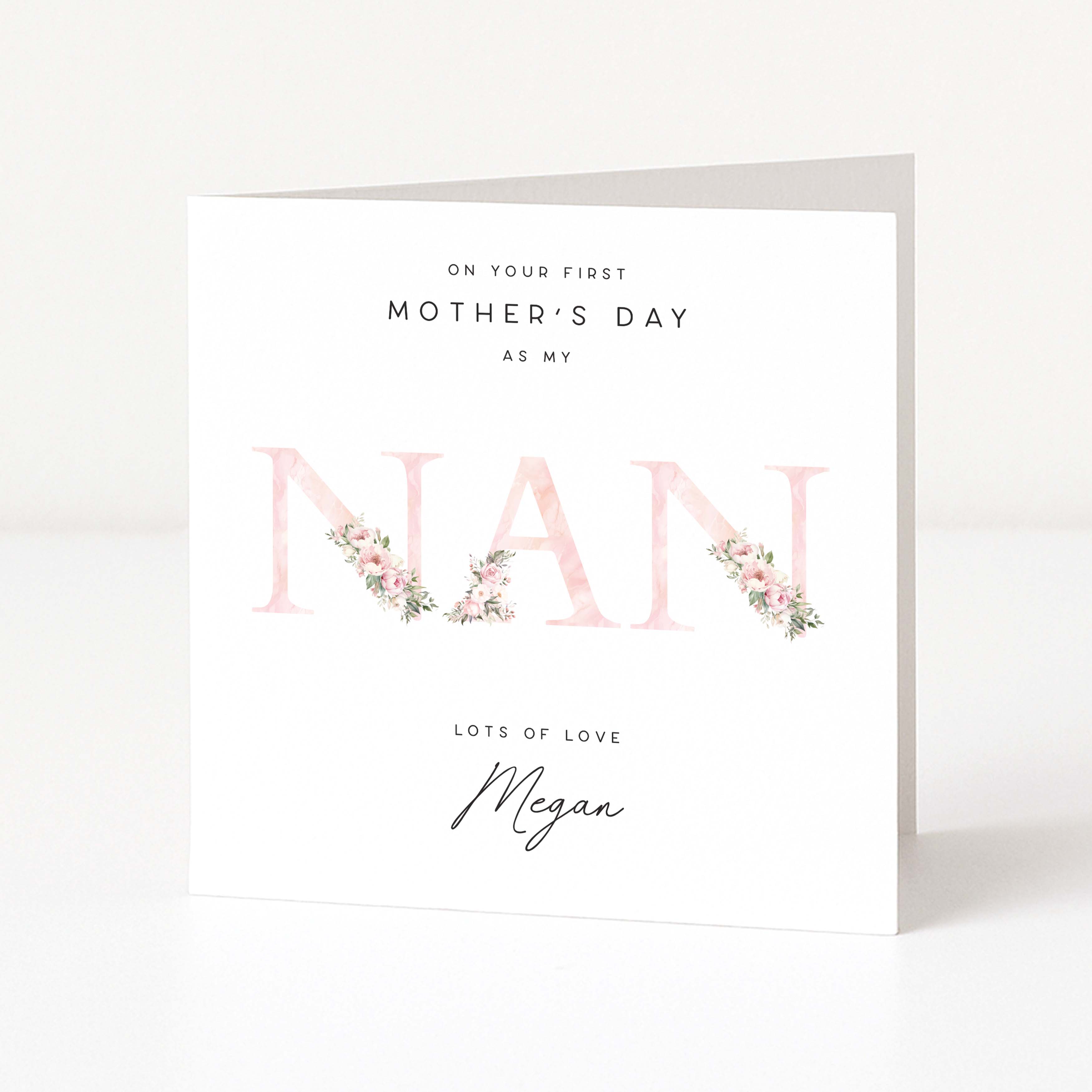 Greeting card for Mother's Day as Nani with floral design and personalized name.