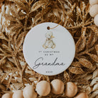 Decorative ornament with a baby duck illustration and text on a textured background