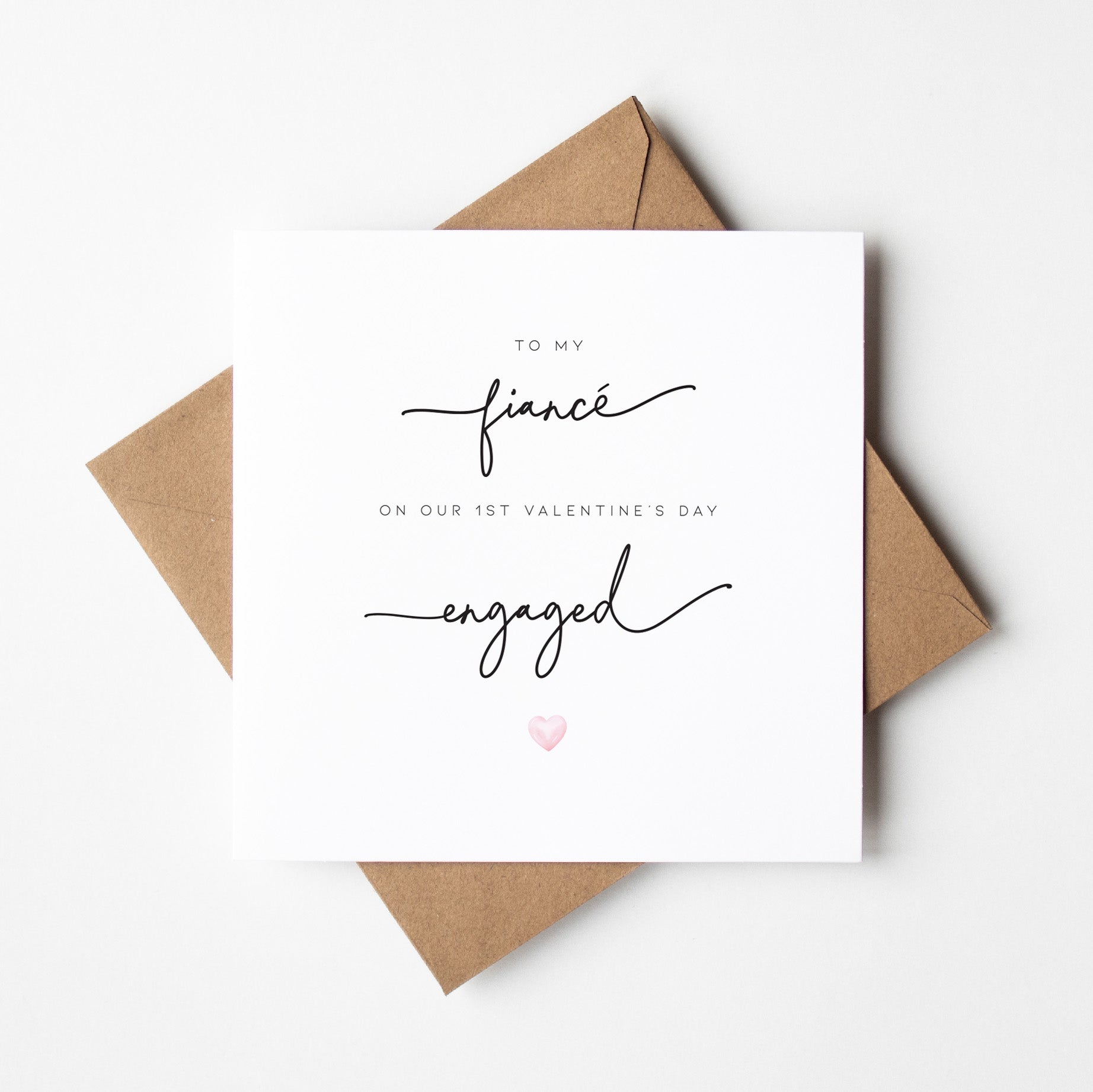 Greeting card for a fiancé on 1st Valentine's Day with a brown envelope.