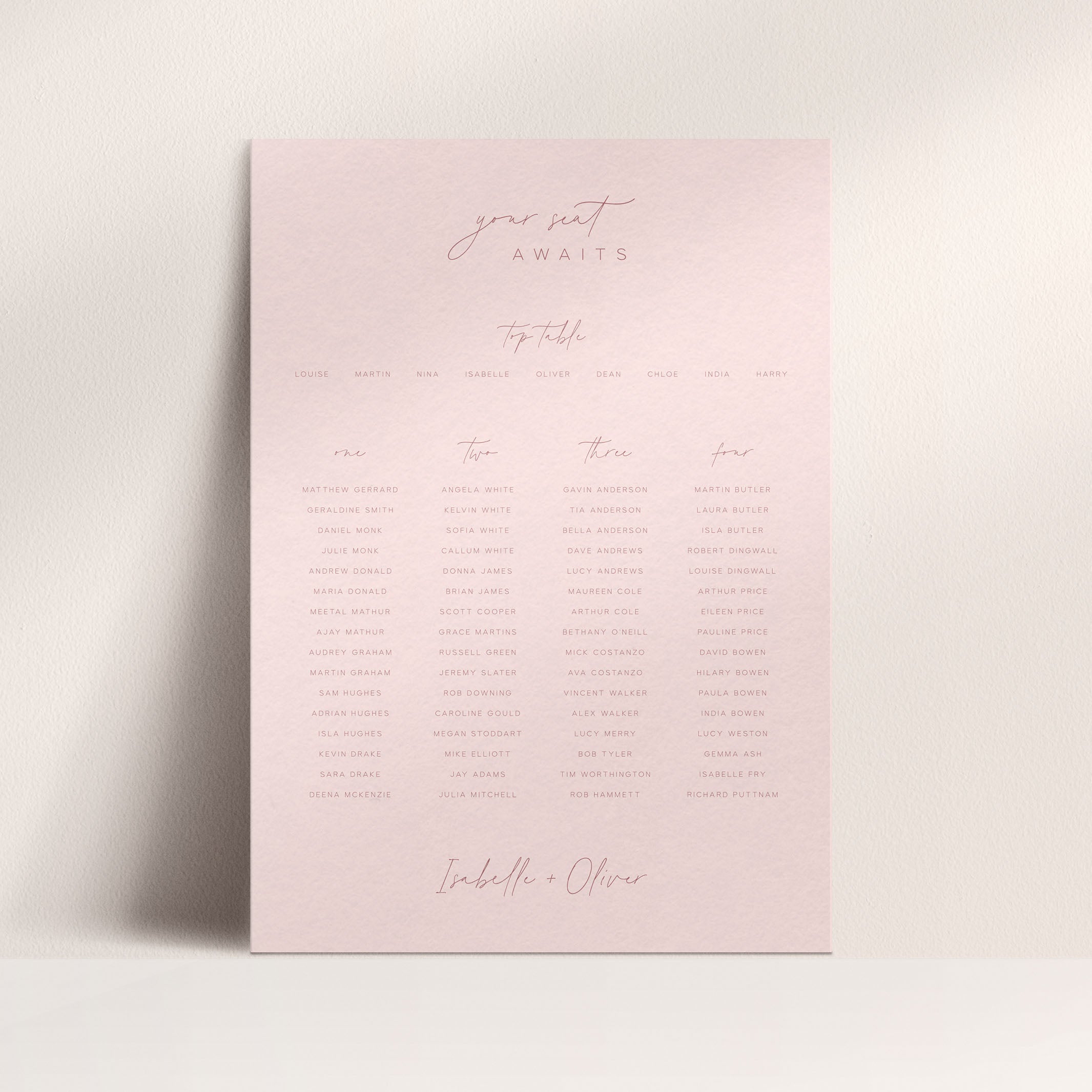 Modern Elegant Wedding Table Plan in Blush - Dalston Collection, Elle Bee Design