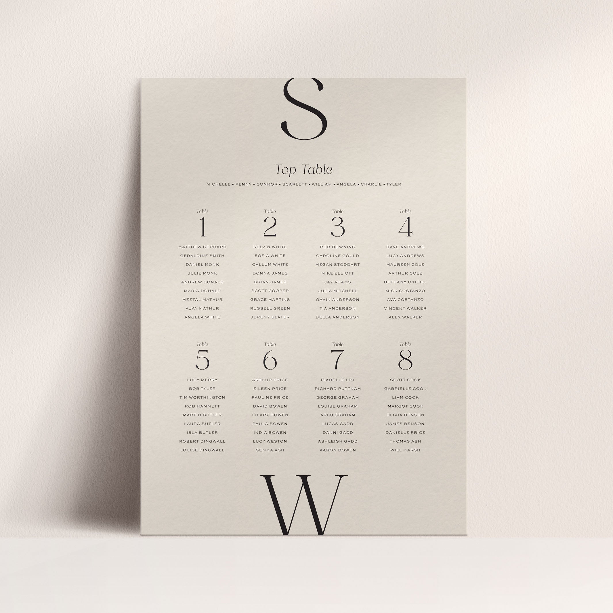 Modern Monogram Wedding Table Plan in Mist Grey - Earl's Court Collection, Elle Bee Design