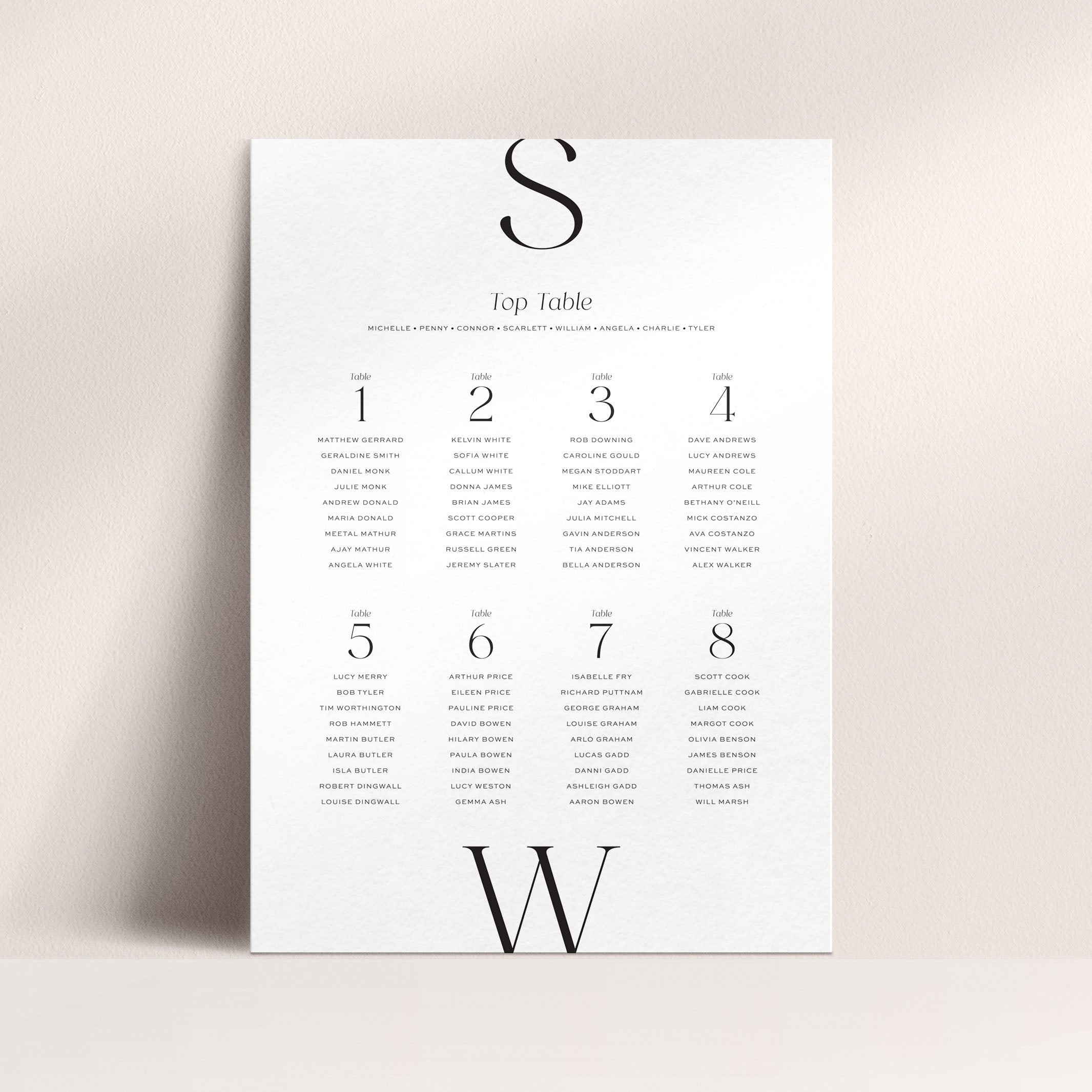 Modern Monogram Wedding Table Plan in White - Earl's Court Collection, Elle Bee Design