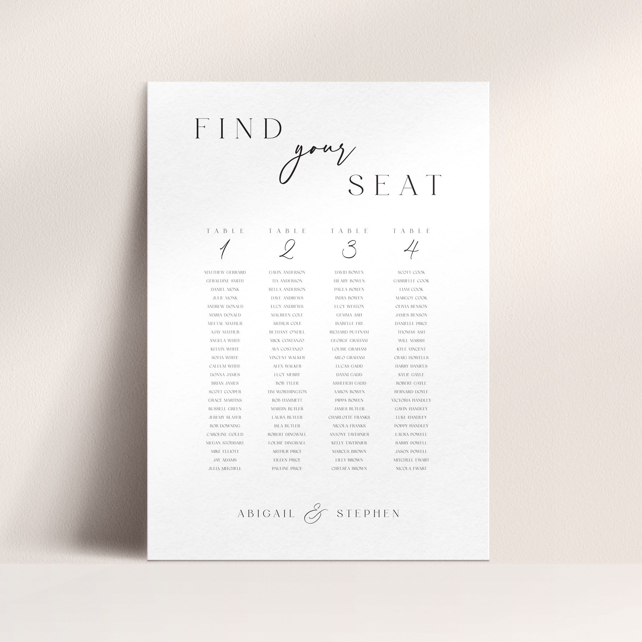 Simple Elegant Wedding Seating Plan in White - Highbury Collection, Elle Bee Design