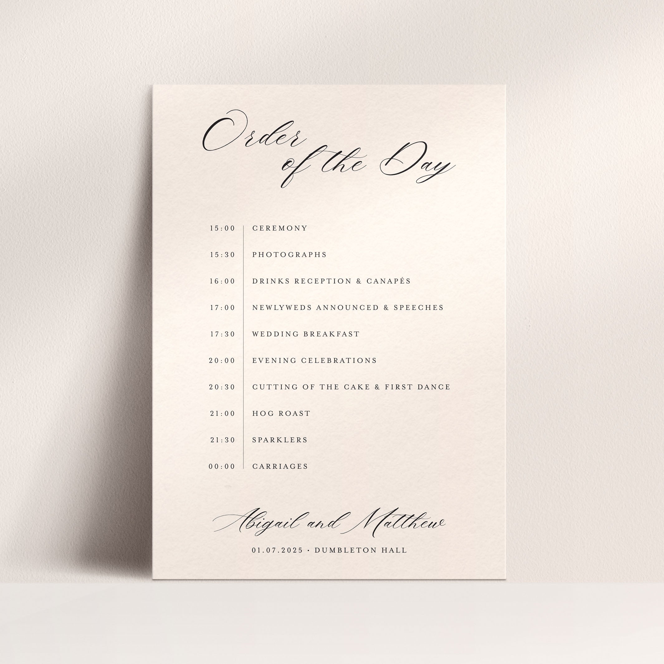 Calligraphy Order of the Day Sign in Vellum White - Kensington Collection, Elle Bee Design