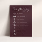 Modern Order of the Day Sign for Wedding in Burgundy - Kilburn Collection, Elle Bee design