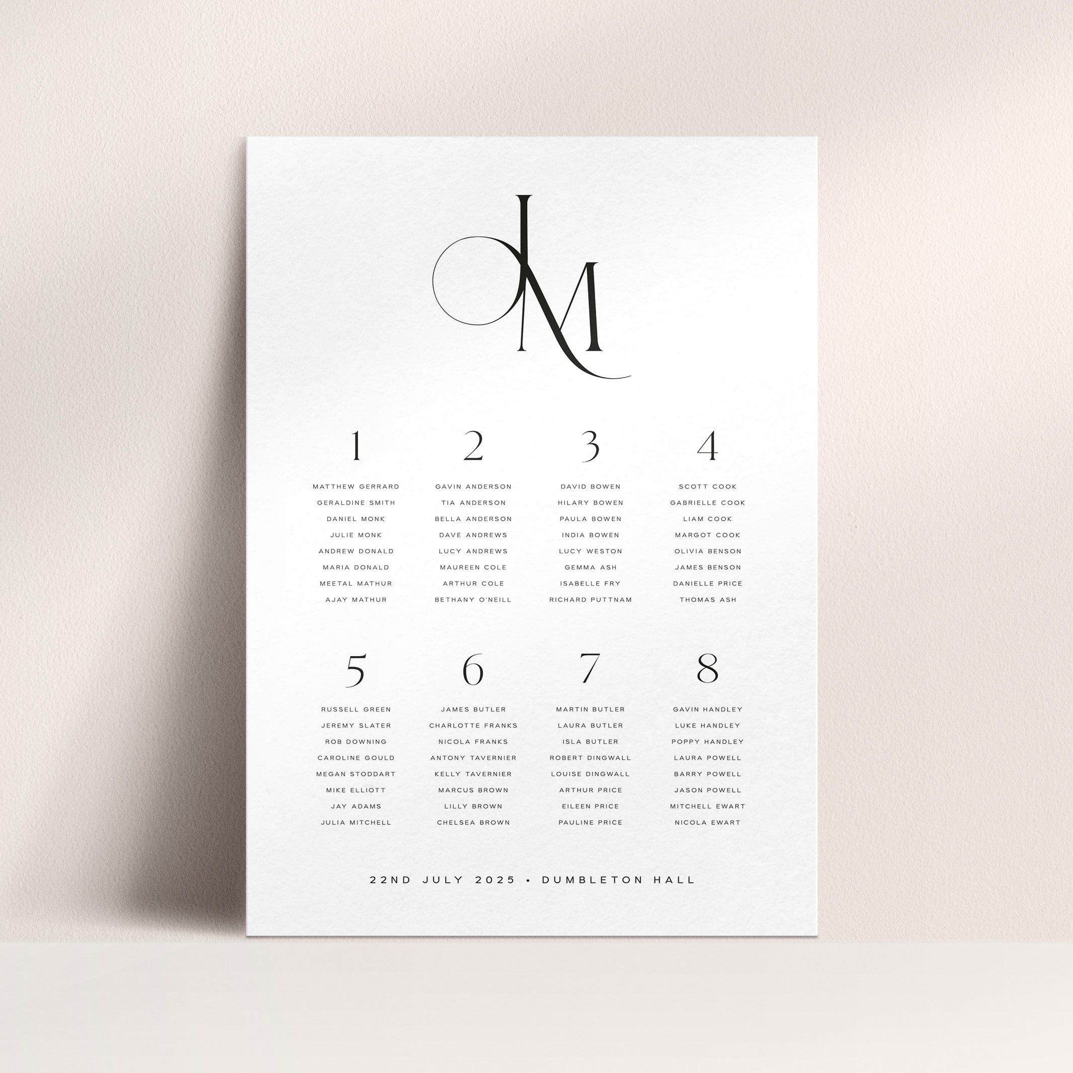 Modern Monogram Wedding Seating Plan in White - Newbury Collection, Elle Bee Design