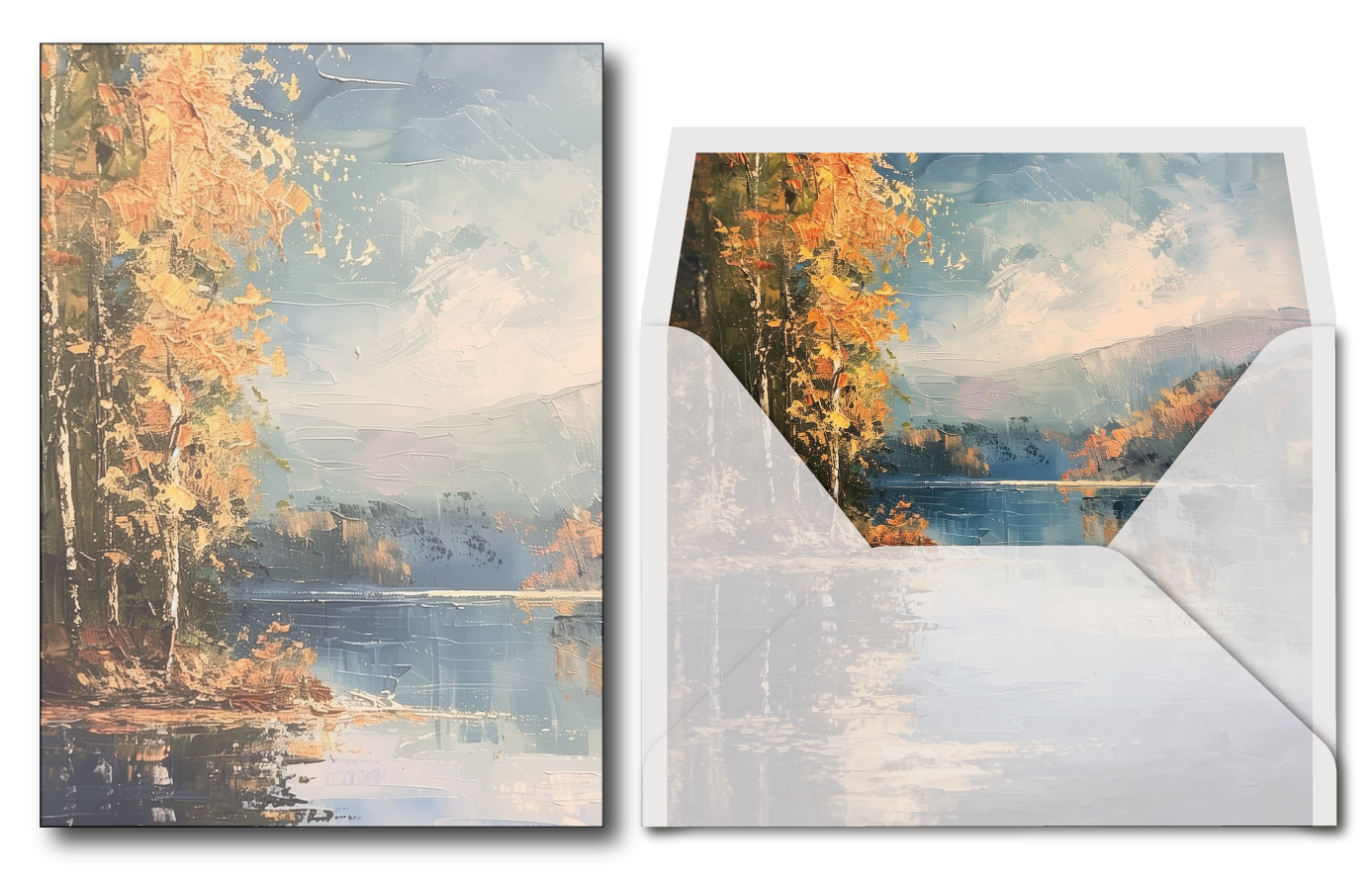 Printed vellum jacket with nature scene and matching envelope