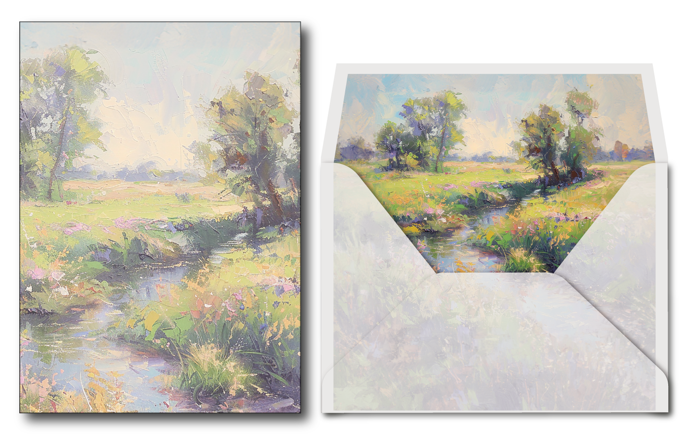 Printed vellum jacket with nature scene and matching envelope