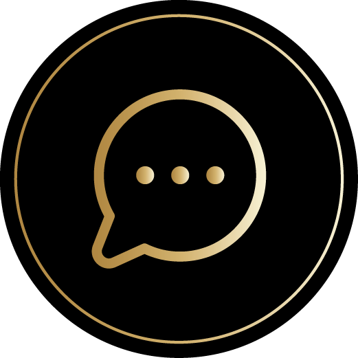 Gold speech bubble icon on a black background