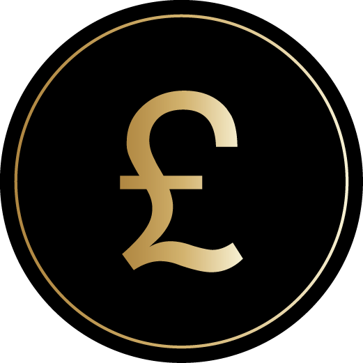 Gold pound symbol on a black background