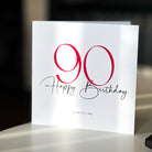 90th birthday card with red and black text on a white background