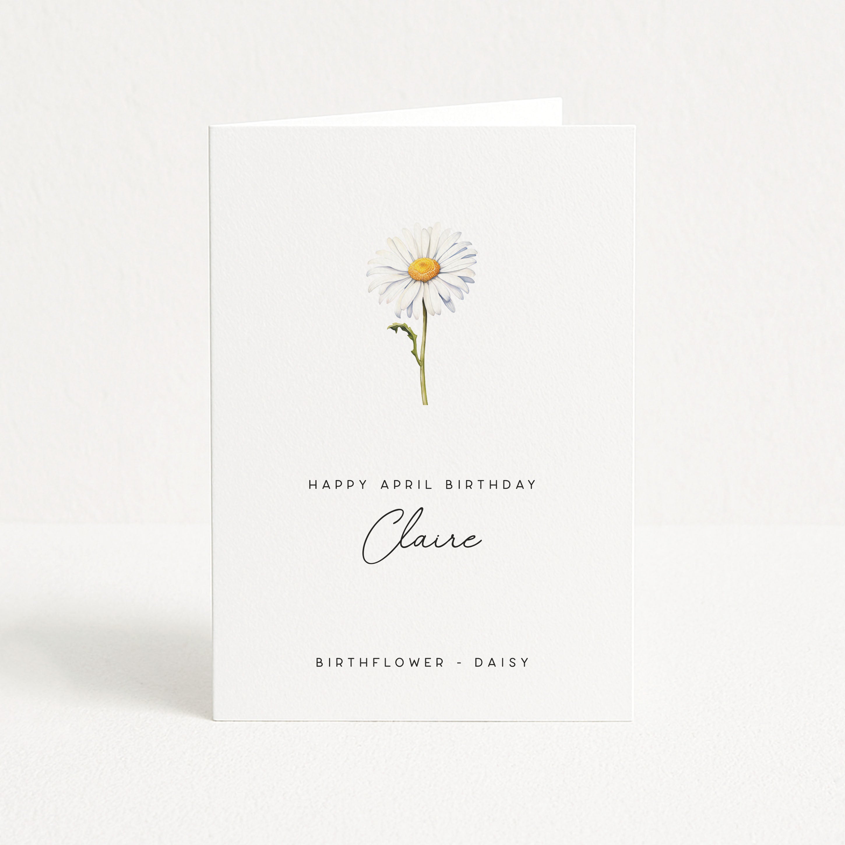 Greeting card with a daisy illustration and text on a white background