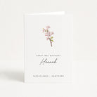 Greeting card with a hawthorn branch and text on a white background
