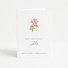 Greeting card with honeysuckle illustration and text on a white background