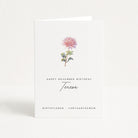 Greeting card with a chrysanthemum illustration and birthday message on a white background