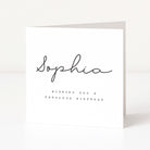 Greeting card with 'Sophia' and 'Wishing you a fabulous birthday' text on a white background