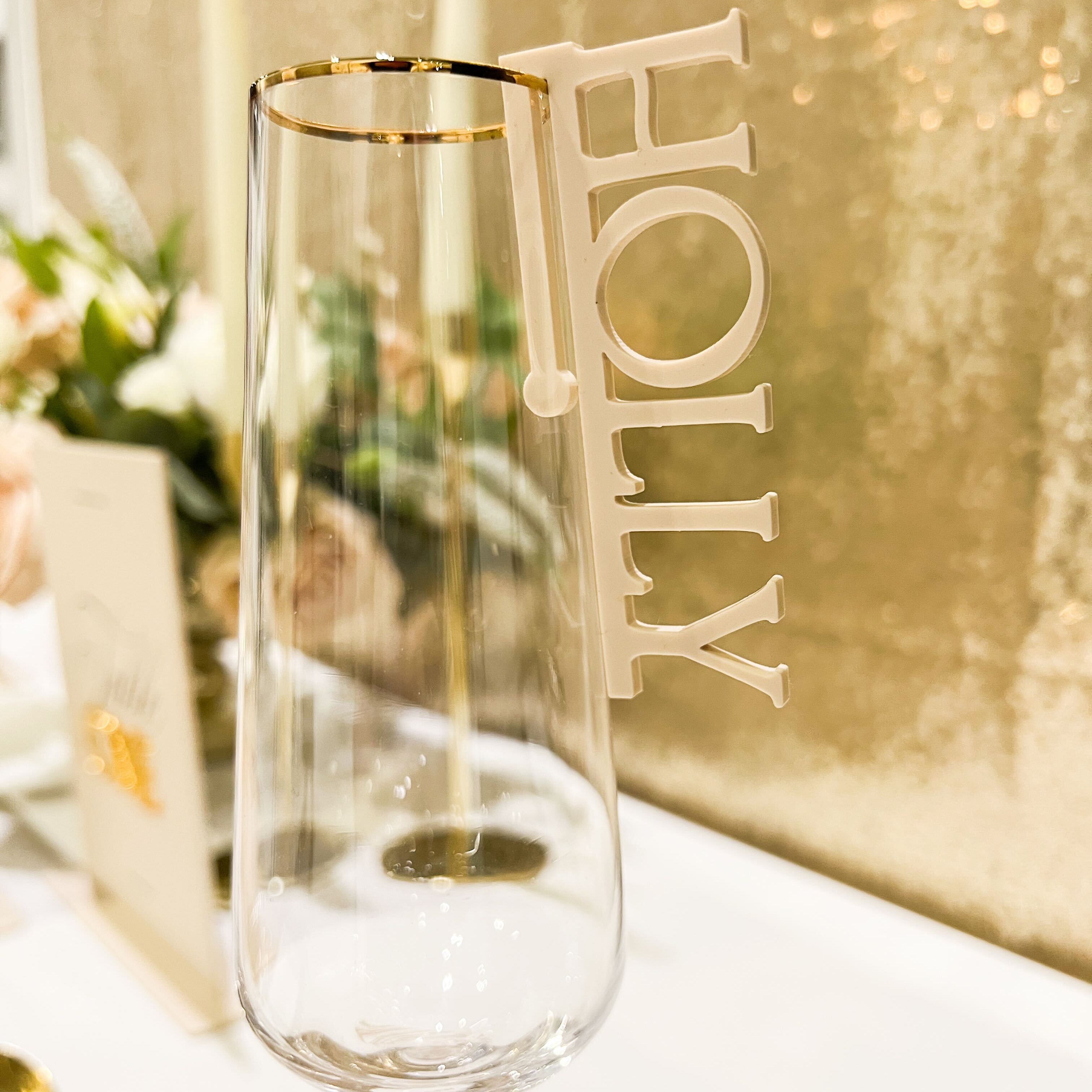 CHAMPAGNE GLASS WITH ACRYLIC CLIP ON GLASS CHARM