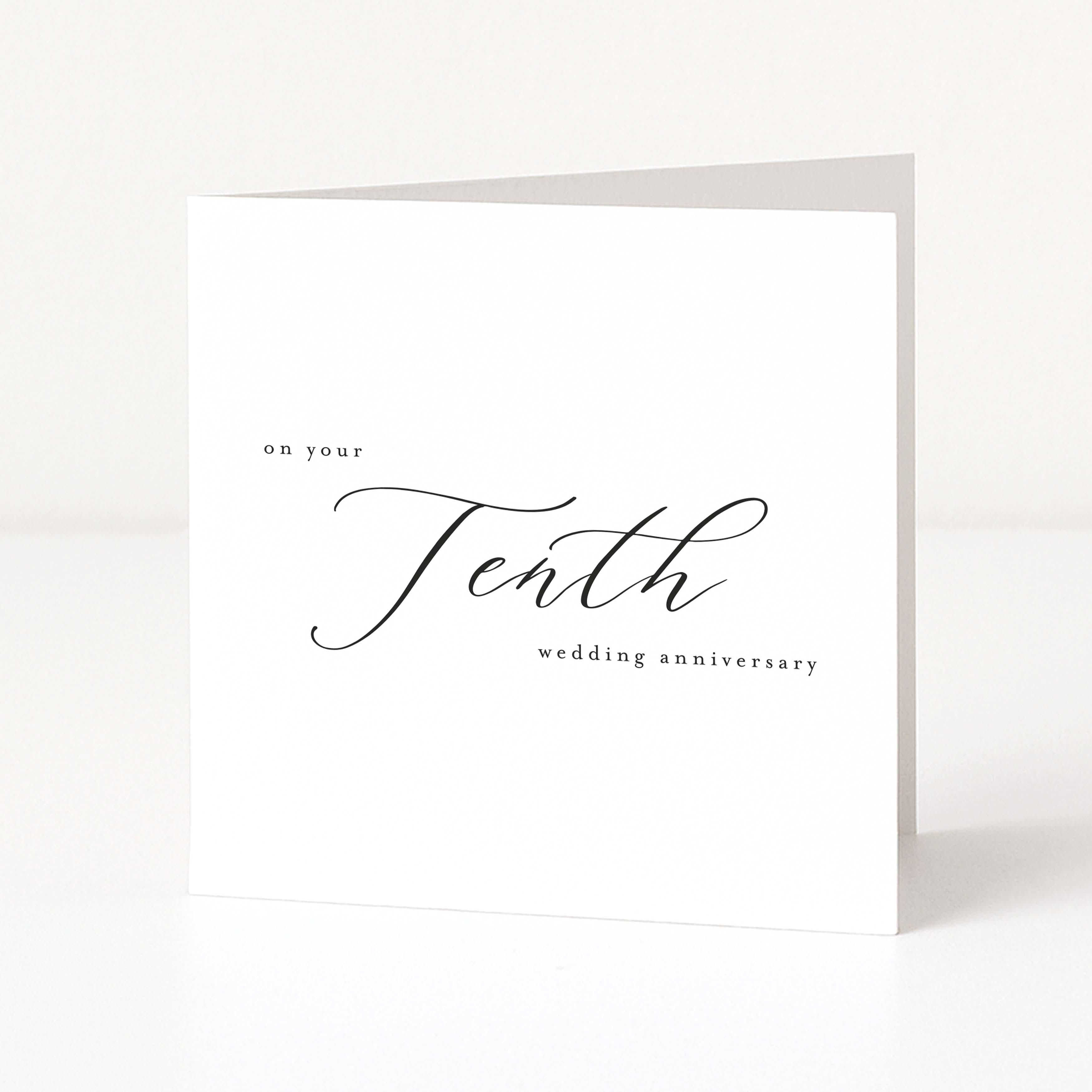 Greeting card with 'on your Tenth wedding anniversary' text on a white background