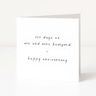 White card with black text '365 days as mr and mrs bamford happy anniversary' on a white background
