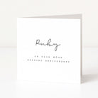 Greeting card with 'Ruby on your 40th wedding anniversary' text on a white background