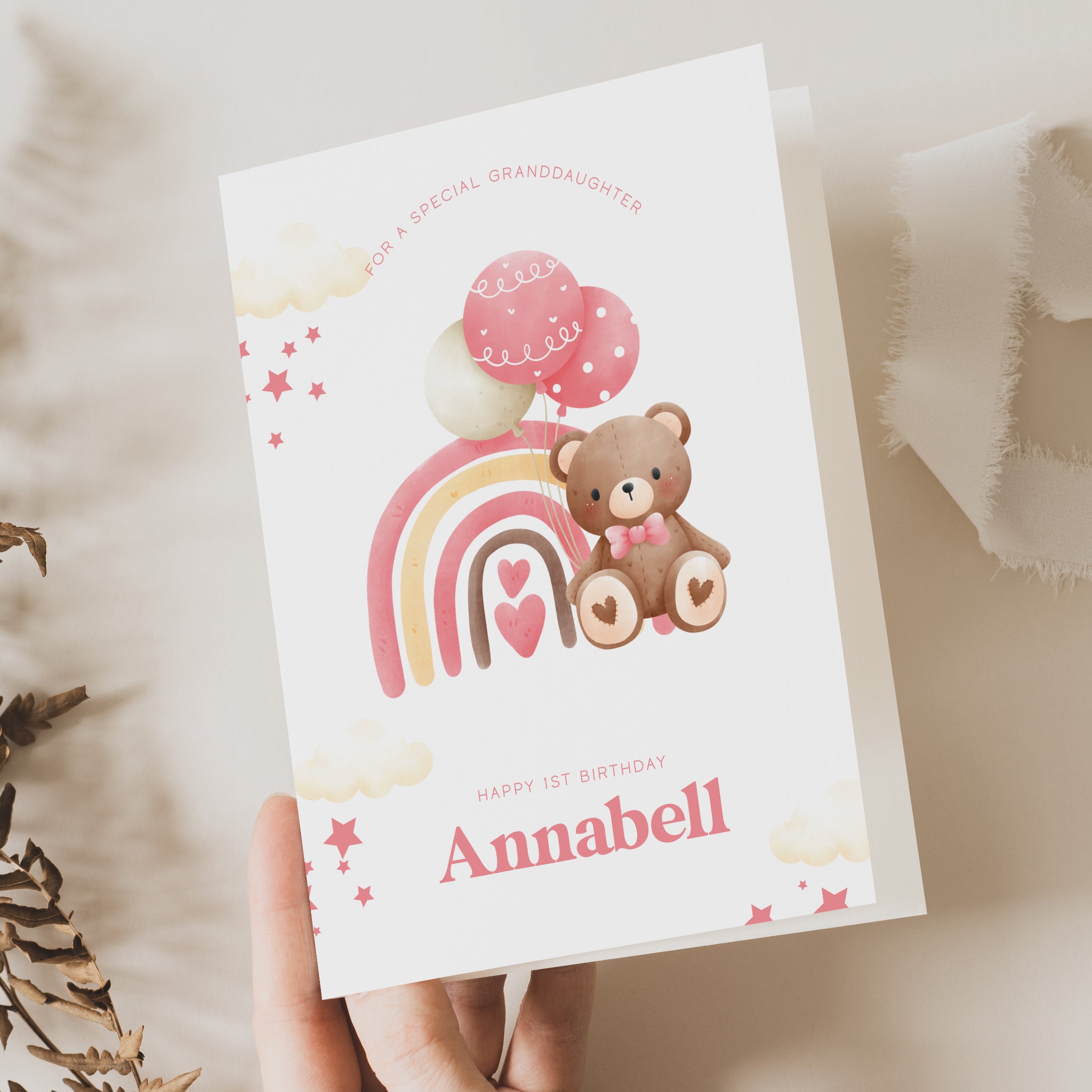 1st birthday card for little girl with personalised name