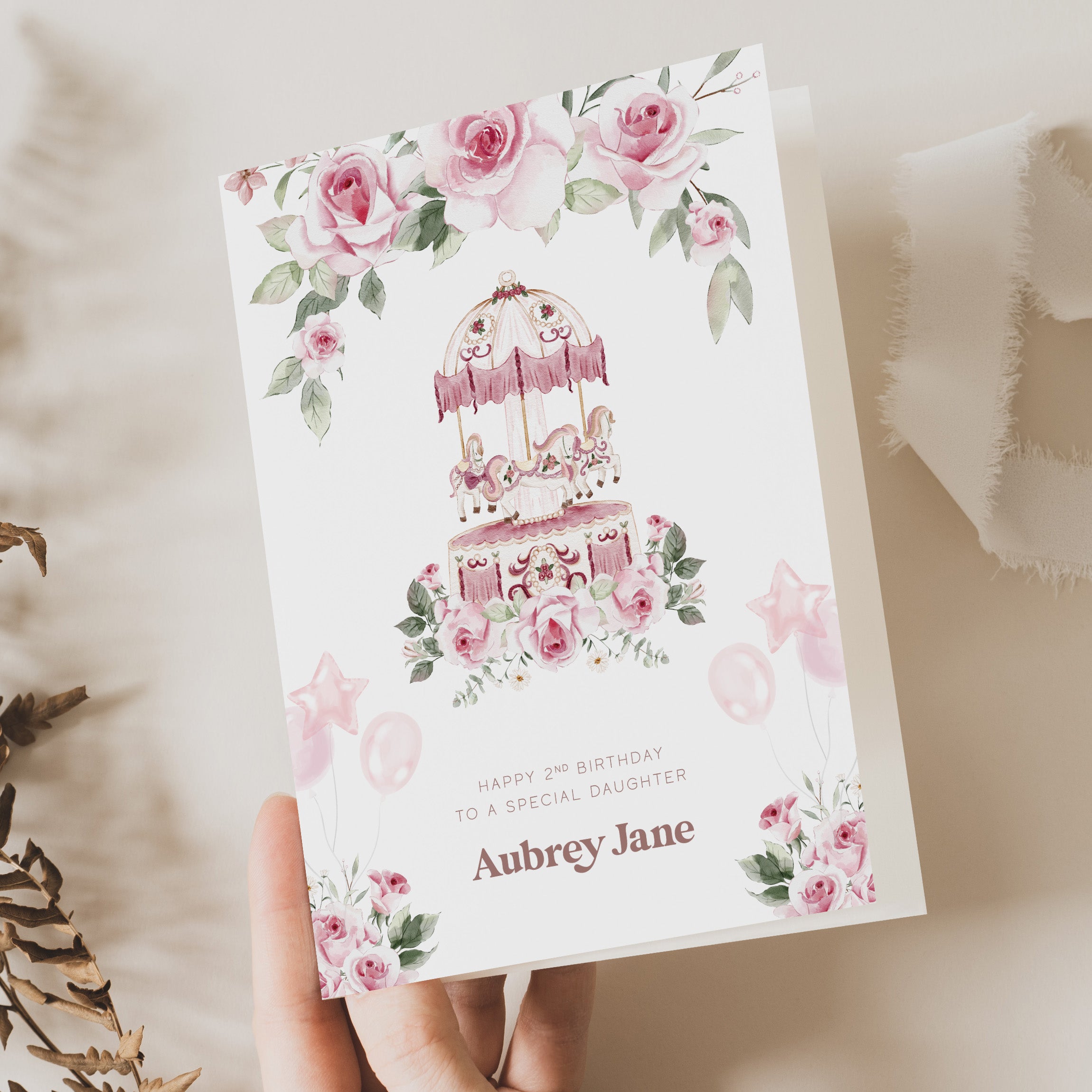 pink unicorn 1st birthday card for daughter personalised with name