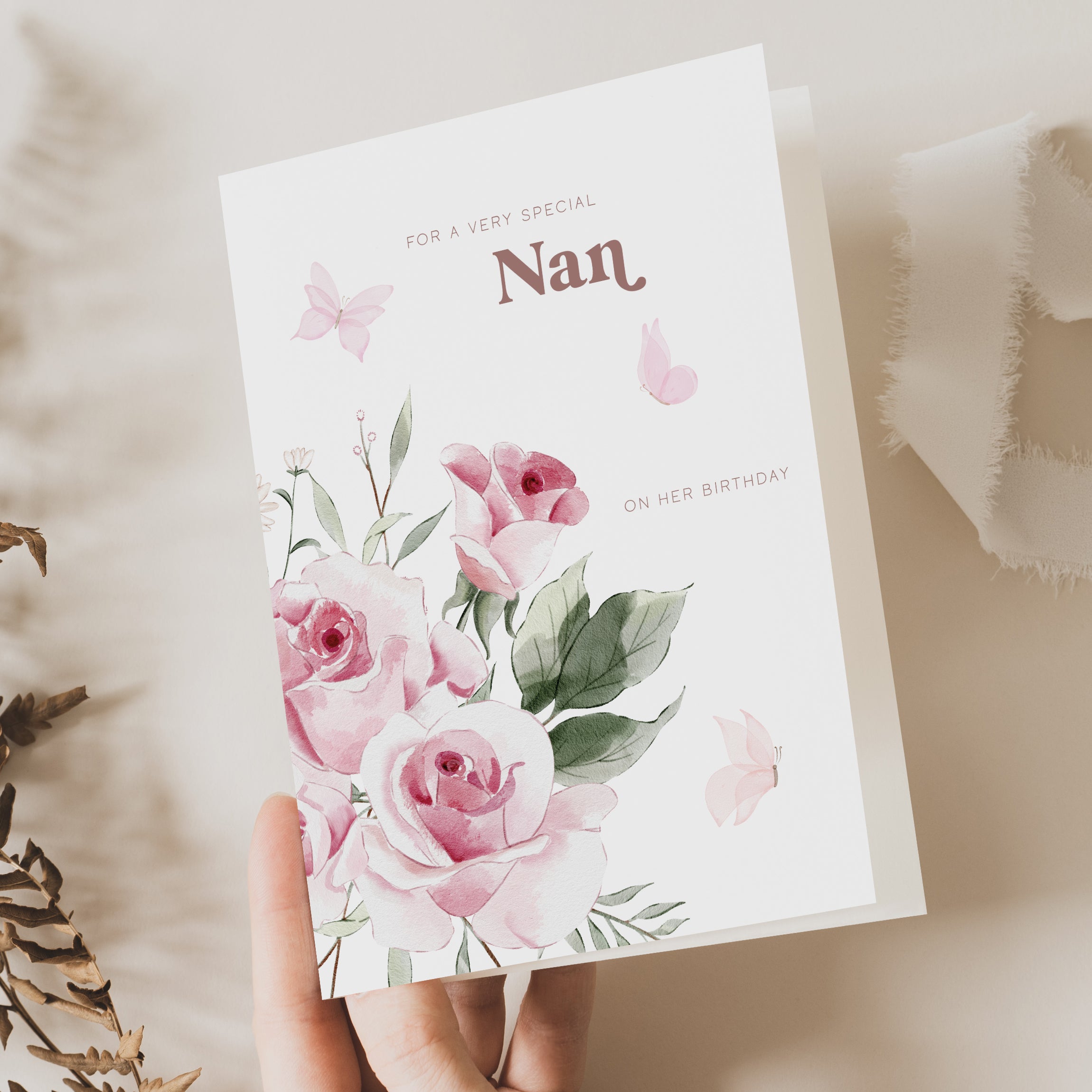 pink floral birthday card for nan