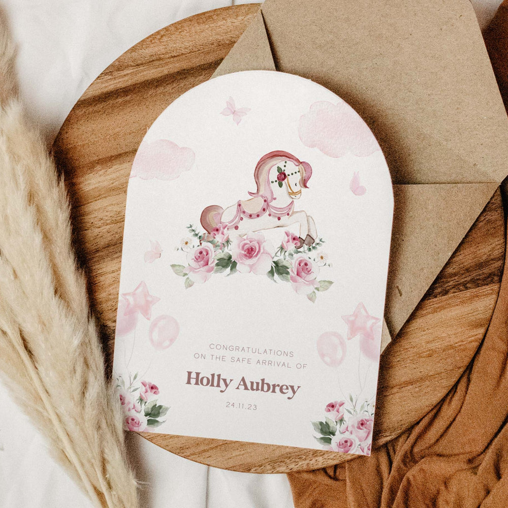 Arched Floral New Baby Girl Card (ARC011)