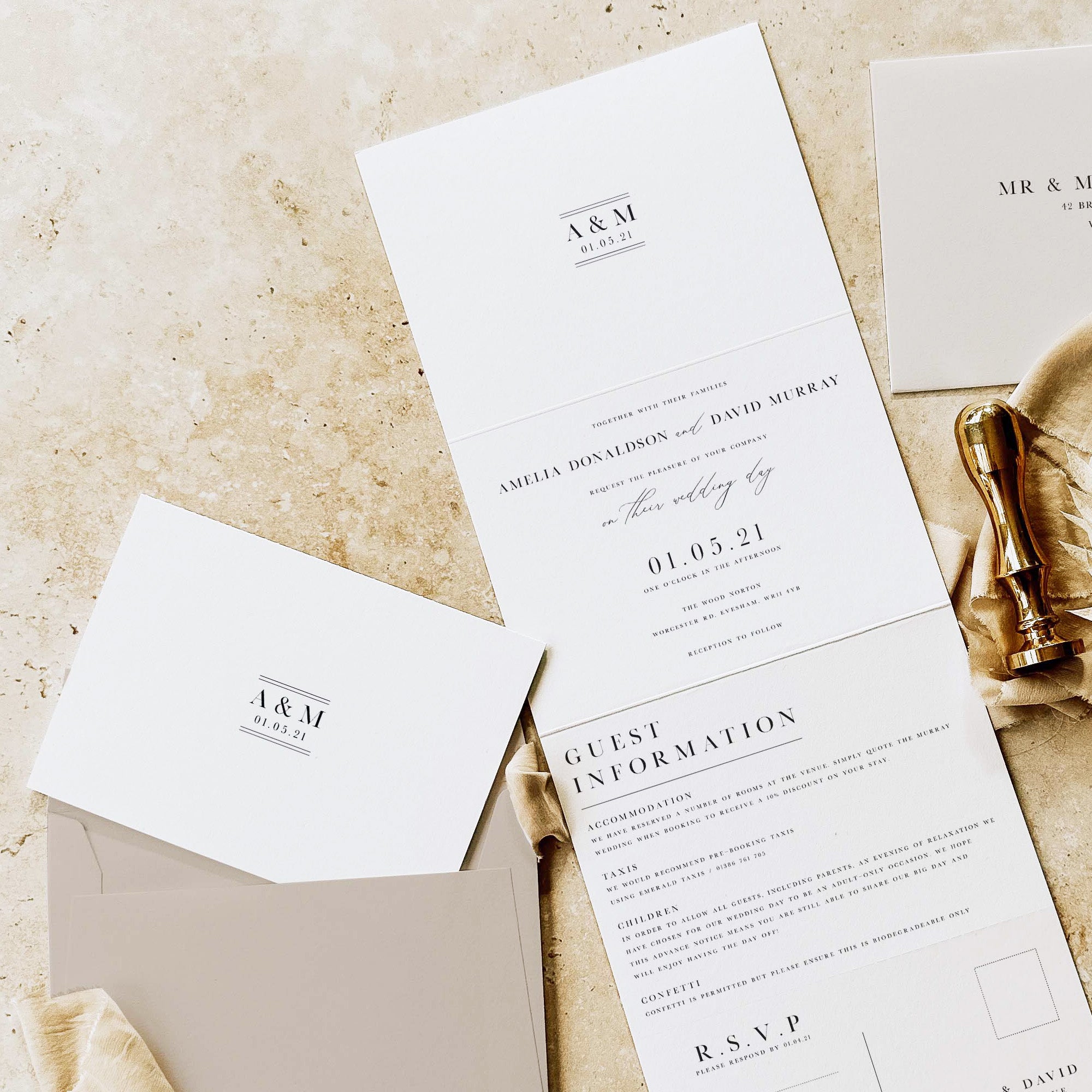 Classic Monogram Concertina Wedding Invitation - Aldgate Collection, Elle Bee Design