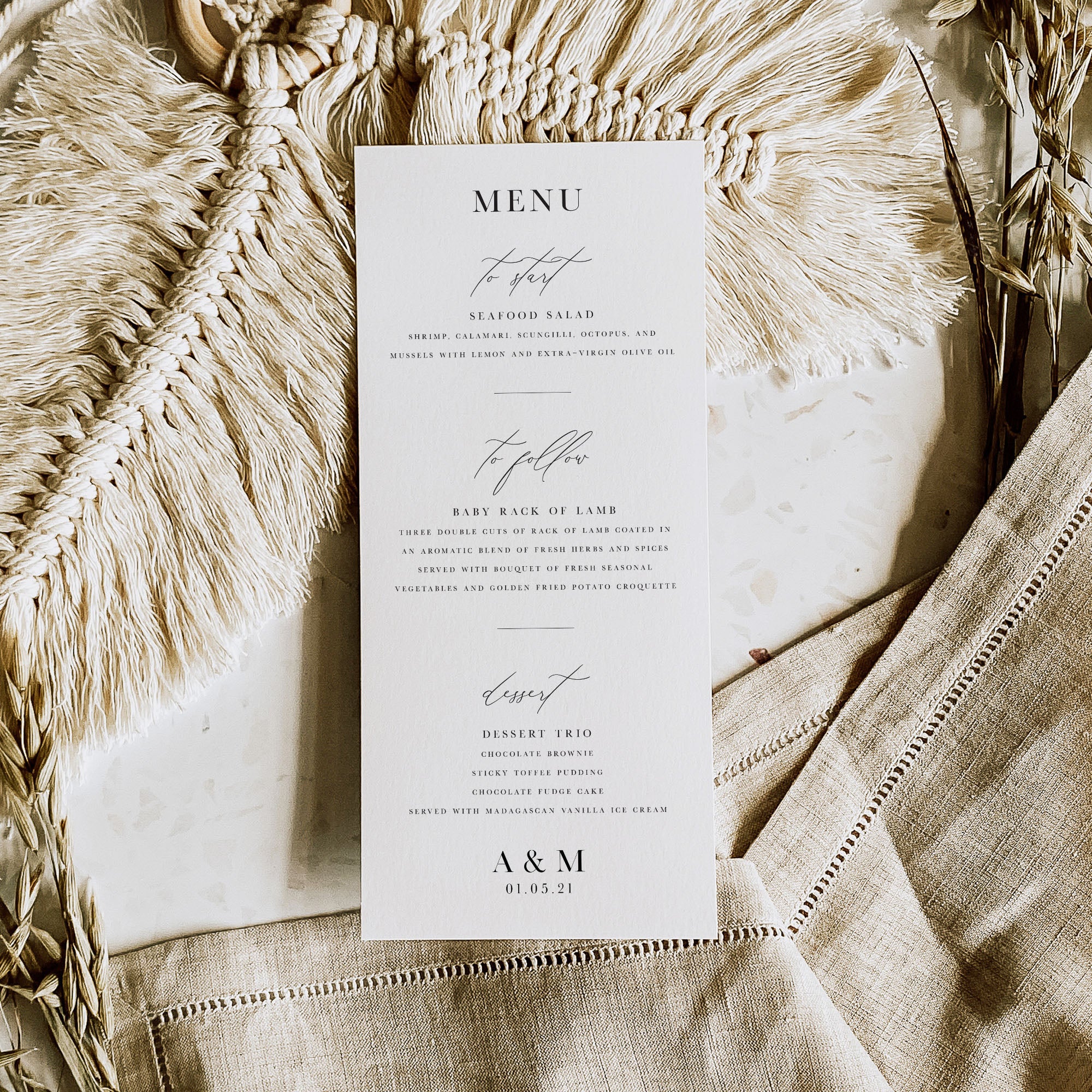 Elegant Monogram Menu Card - Aldgate Collection, Elle Bee Design