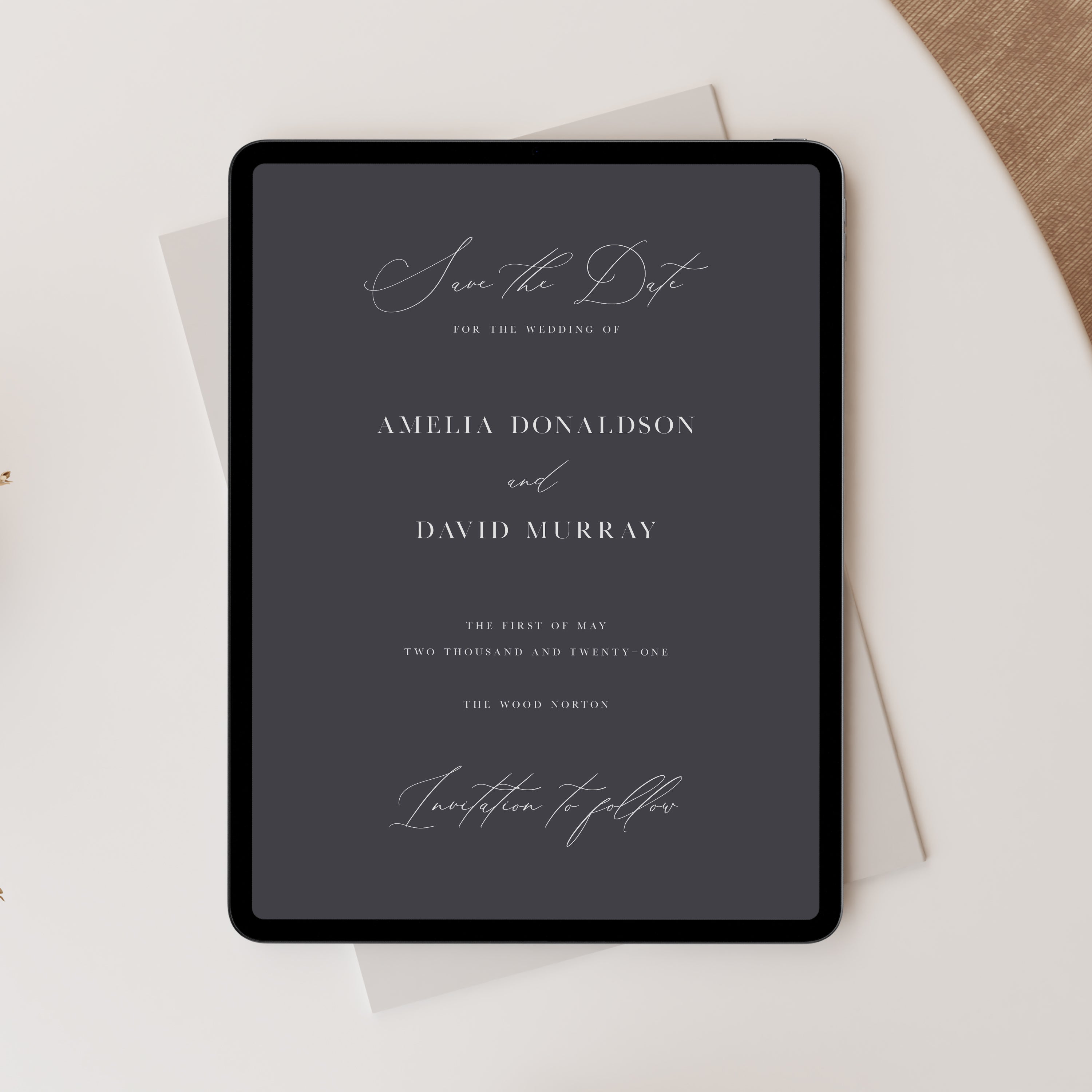 Elegant Digital Save the Date in Slate Colour - Aldgate Collection