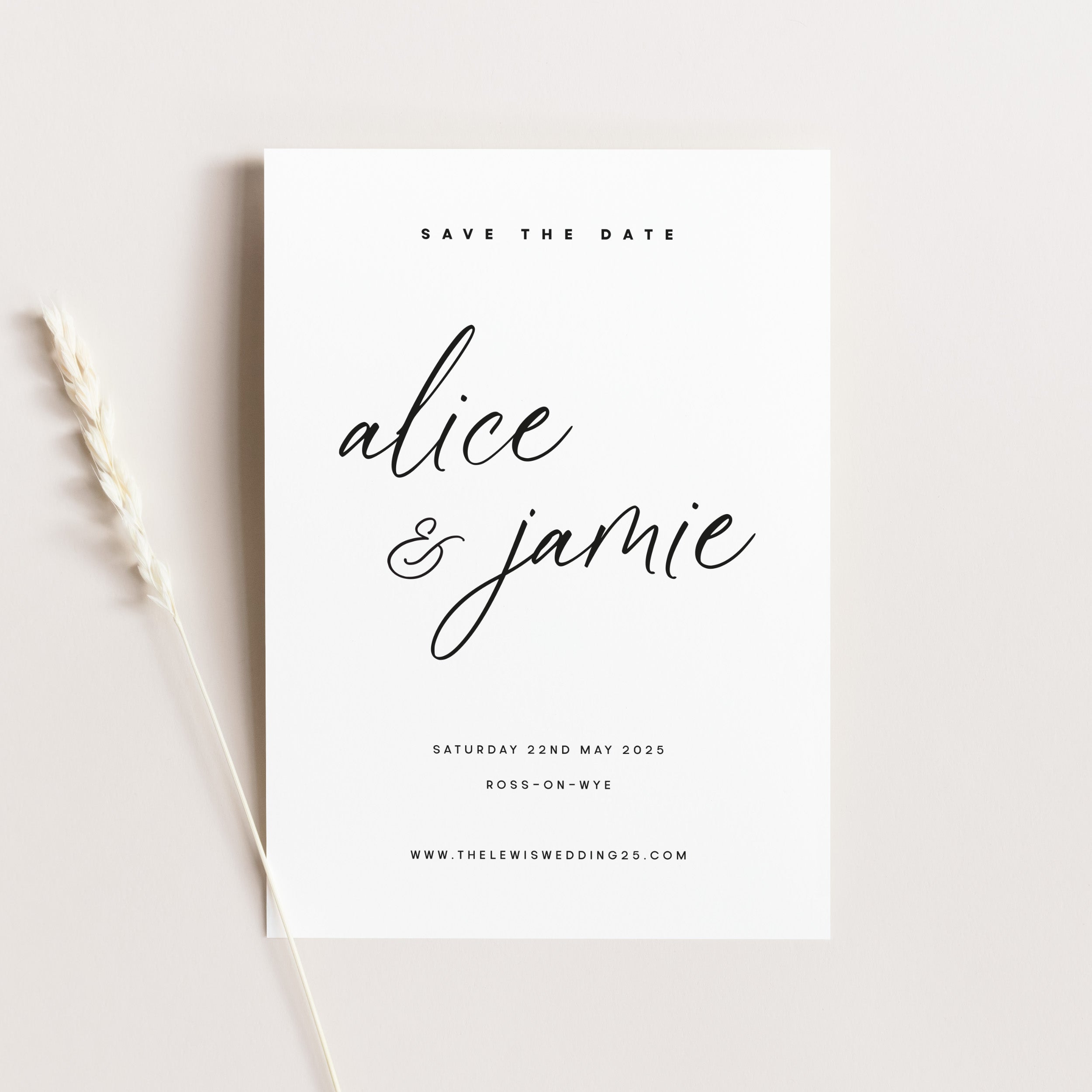 Modern and Elegant Wedding Save the Date Card in Pristine White - The Alice Collection